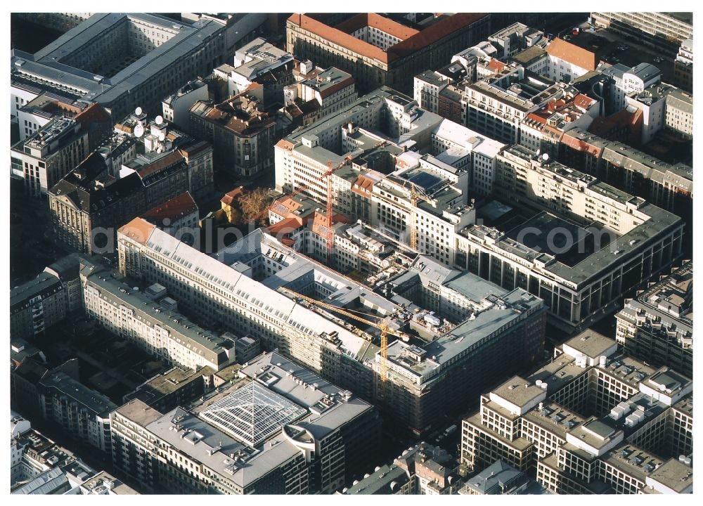 Berlin from the bird's eye view: Building site office building Friedrichstadt - Quartier 110 der Zuerich Versicherung durch die Wilhelm Fuessler Bau GmbH in Berlin in Germany