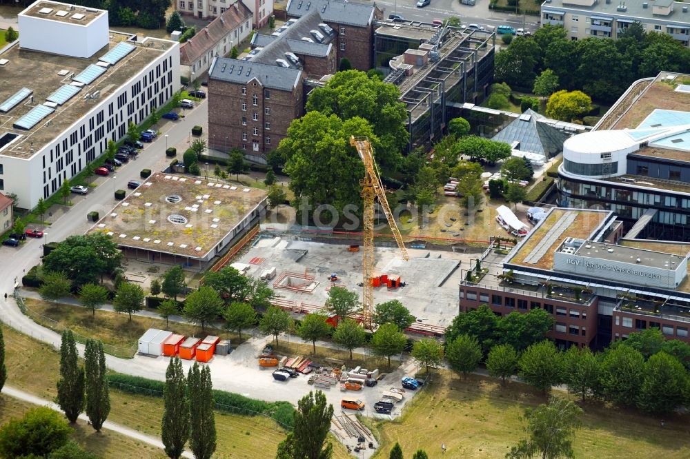 Aerial photograph Karlsruhe - Building site office building on the ground of Badische Versicherungen on Durlacher Allee in Karlsruhe in the state Baden-Wurttemberg, Germany