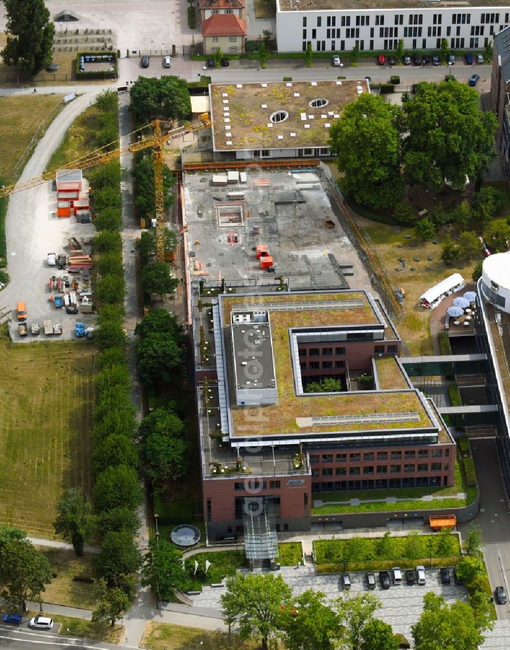 Karlsruhe from the bird's eye view: Building site office building on the ground of Badische Versicherungen on Durlacher Allee in Karlsruhe in the state Baden-Wurttemberg, Germany