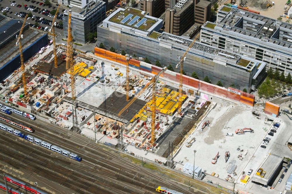 Frankfurt am Main from the bird's eye view: Building site office building GRAND CENTRAL FRANKFURT on Adam-Riese-Strasse in Frankfurt in the state Hesse, Germany