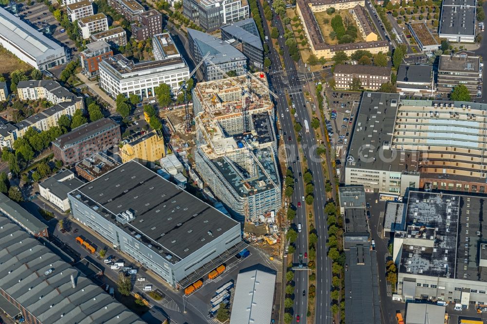 Düsseldorf from the bird's eye view: Building site office building Heinrich Campus on Heinrich-Ehrhardt-Strasse corner Rather Strasse in the district Derendorf in Duesseldorf in the state North Rhine-Westphalia, Germany