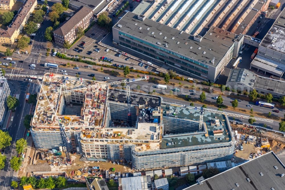 Düsseldorf from the bird's eye view: Building site office building Heinrich Campus on Heinrich-Ehrhardt-Strasse corner Rather Strasse in the district Derendorf in Duesseldorf in the state North Rhine-Westphalia, Germany