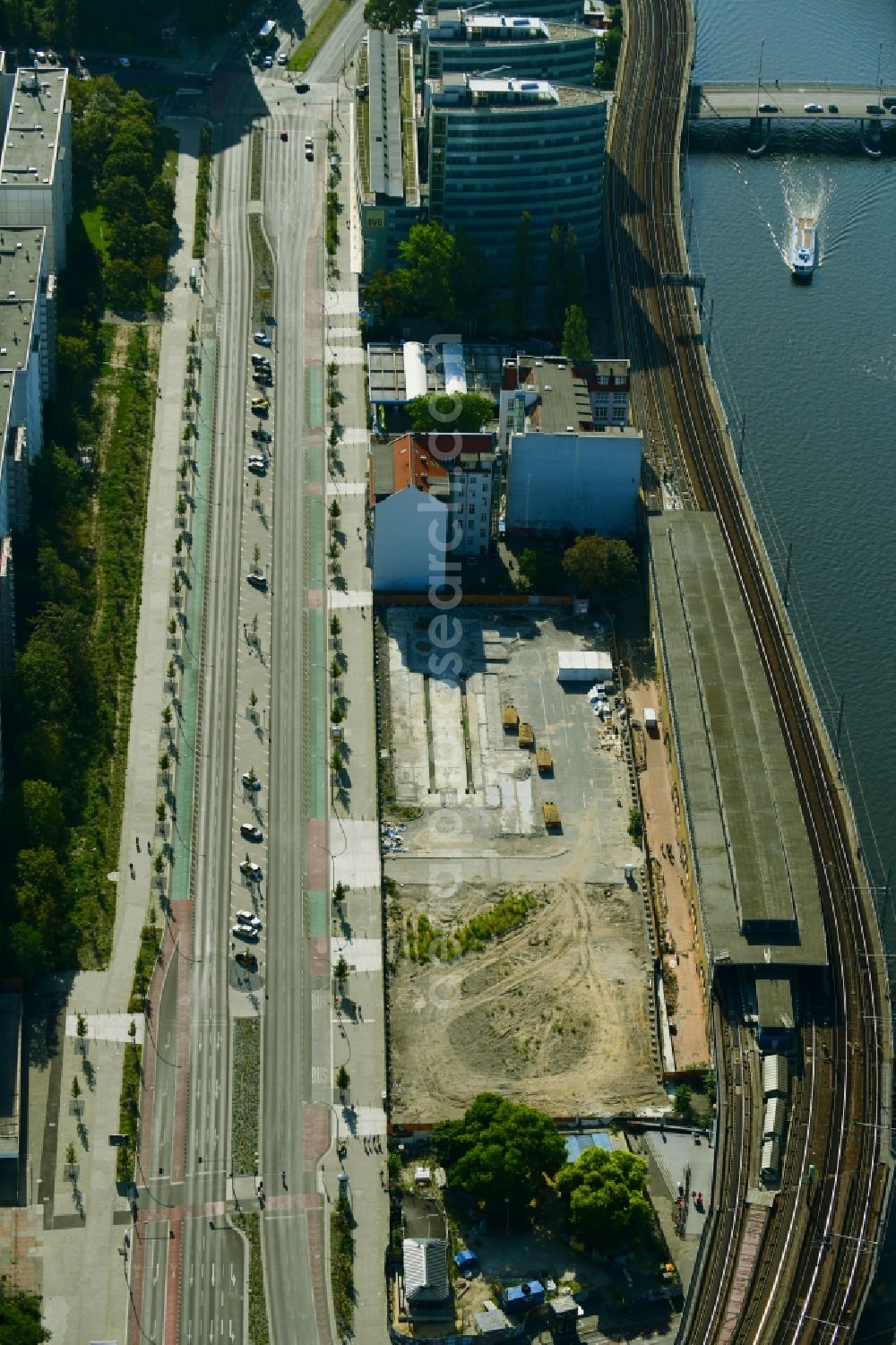 Aerial image Berlin - Building site office building JAHO on Holzmarktstrasse on S-Bahnhof Jannowitzbruecke in Berlin, Germany