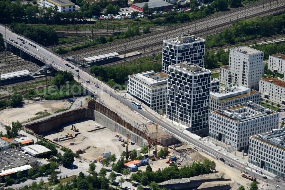 Aerial photograph München - Building site office building Kap West on Hirschgarten on Friedenheimer Bruecke - Birketweg in the district Neuhausen-Nymphenburg in Munich in the state Bavaria, Germany