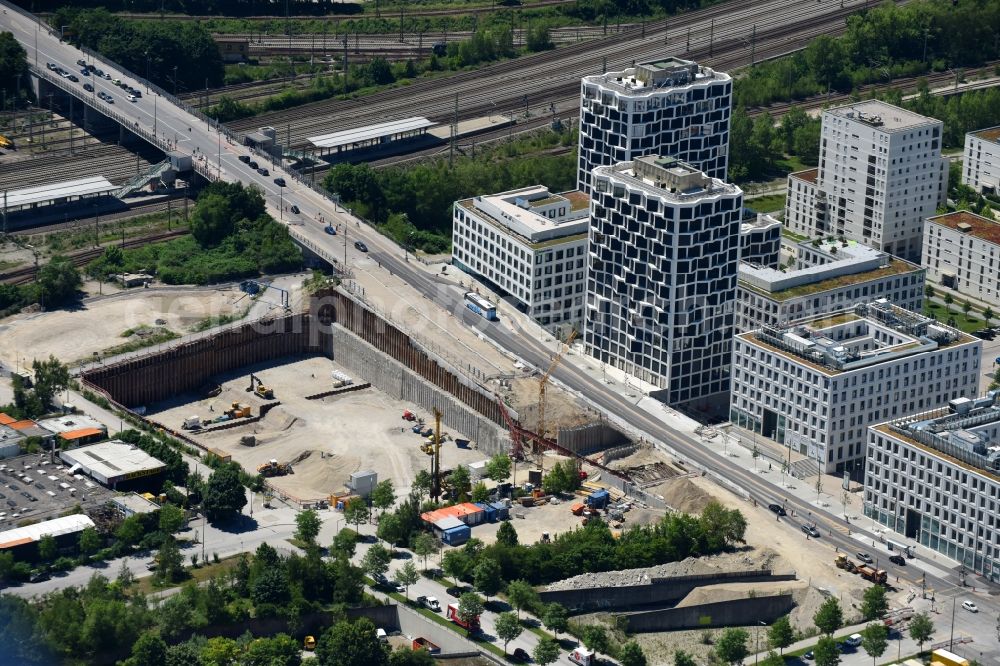 München from above - Building site office building Kap West on Hirschgarten on Friedenheimer Bruecke - Birketweg in the district Neuhausen-Nymphenburg in Munich in the state Bavaria, Germany