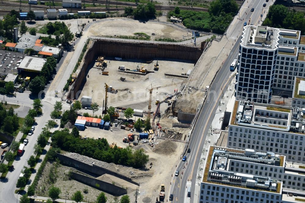 München from the bird's eye view: Building site office building Kap West on Hirschgarten on Friedenheimer Bruecke - Birketweg in the district Neuhausen-Nymphenburg in Munich in the state Bavaria, Germany