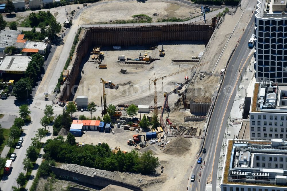 Aerial image München - Building site office building Kap West on Hirschgarten on Friedenheimer Bruecke - Birketweg in the district Neuhausen-Nymphenburg in Munich in the state Bavaria, Germany