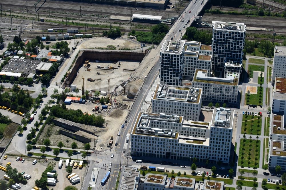 Aerial photograph München - Building site office building Kap West on Hirschgarten on Friedenheimer Bruecke - Birketweg in the district Neuhausen-Nymphenburg in Munich in the state Bavaria, Germany