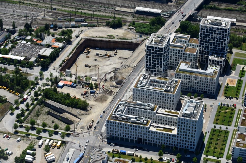 München from above - Building site office building Kap West on Hirschgarten on Friedenheimer Bruecke - Birketweg in the district Neuhausen-Nymphenburg in Munich in the state Bavaria, Germany