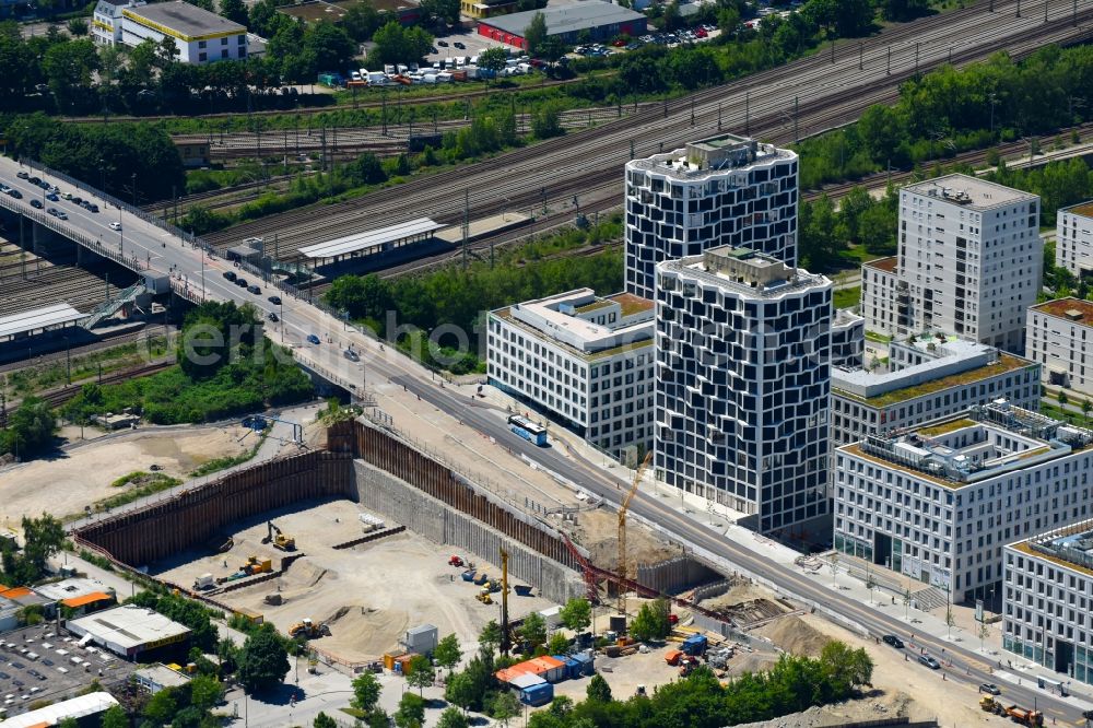 Aerial photograph München - Building site office building Kap West on Hirschgarten on Friedenheimer Bruecke - Birketweg in the district Neuhausen-Nymphenburg in Munich in the state Bavaria, Germany