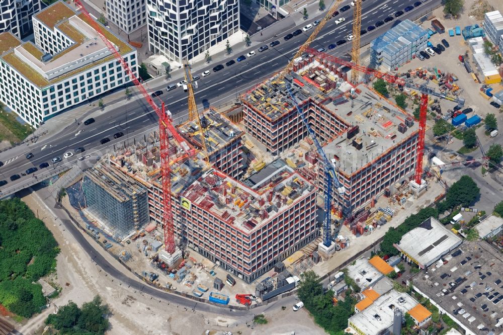 Aerial image München - Building site office building Kap West on Friedenheimer Bruecke corner Birketweg in the district Hirschgarten in Munich in the state Bavaria, Germany