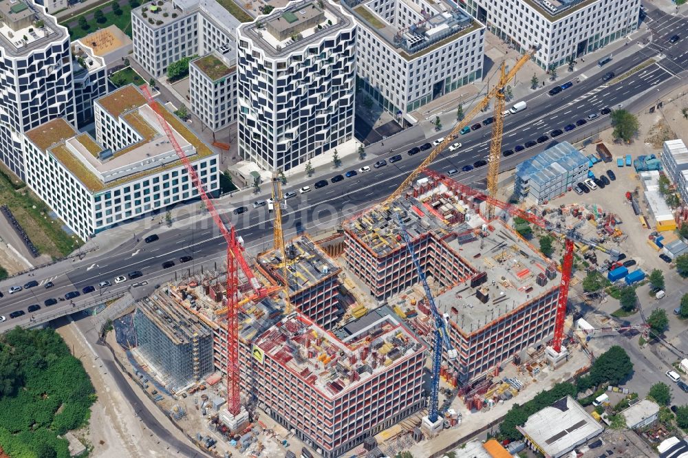 Aerial photograph München - Building site office building Kap West on Friedenheimer Bruecke corner Birketweg in the district Hirschgarten in Munich in the state Bavaria, Germany