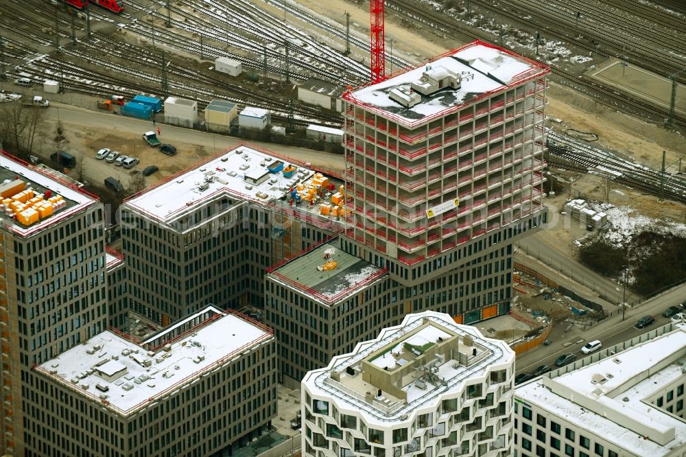 Aerial photograph München - Building site office building Kap West on Friedenheimer Bruecke corner Birketweg in the district Hirschgarten in Munich in the state Bavaria, Germany