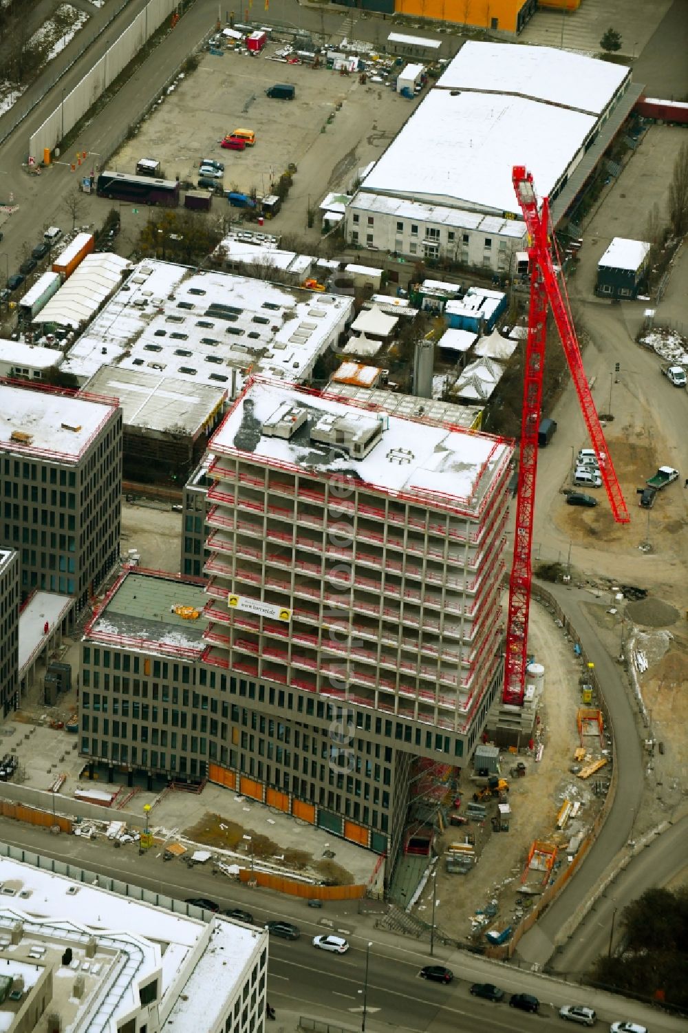 Aerial image München - Building site office building Kap West on Friedenheimer Bruecke corner Birketweg in the district Hirschgarten in Munich in the state Bavaria, Germany