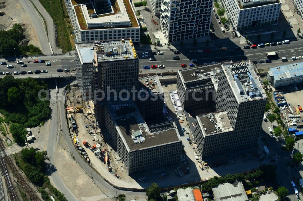 München from above - Building site office building Kap West on Friedenheimer Bruecke corner Birketweg in the district Hirschgarten in Munich in the state Bavaria, Germany