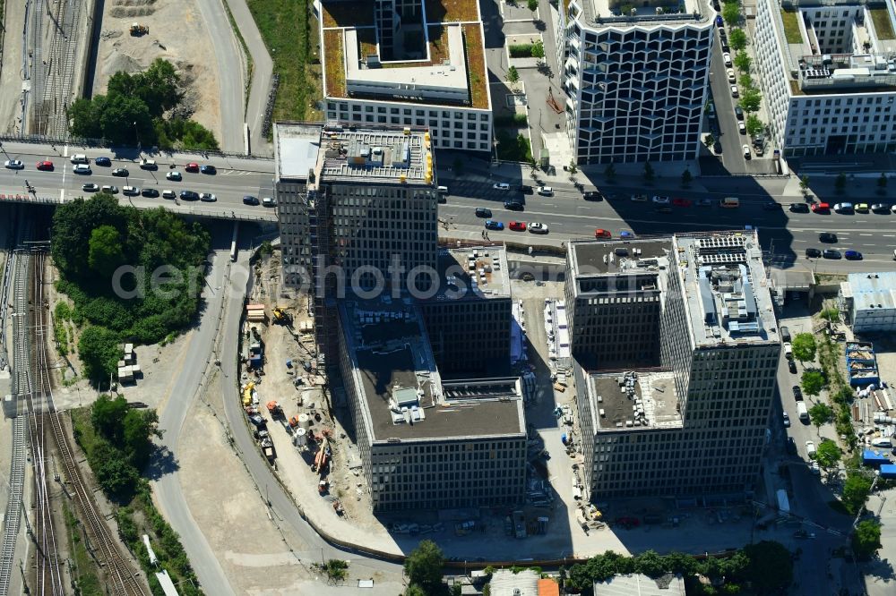 Aerial image München - Building site office building Kap West on Friedenheimer Bruecke corner Birketweg in the district Hirschgarten in Munich in the state Bavaria, Germany