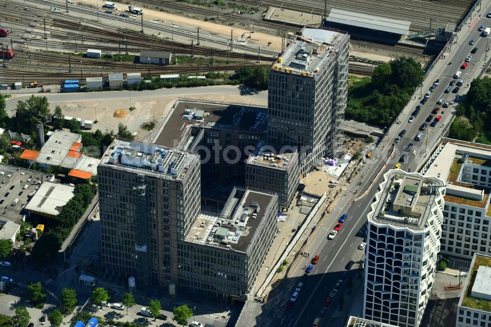 München from above - Building site office building Kap West on Friedenheimer Bruecke corner Birketweg in the district Hirschgarten in Munich in the state Bavaria, Germany