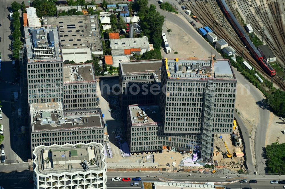 Aerial image München - Building site office building Kap West on Friedenheimer Bruecke corner Birketweg in the district Hirschgarten in Munich in the state Bavaria, Germany