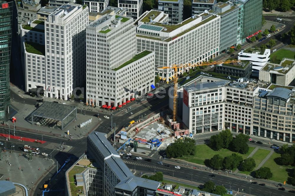 Aerial image Berlin - Building site office building Leipziger Platz corner Ebertstrasse in the district Mitte in Berlin, Germany