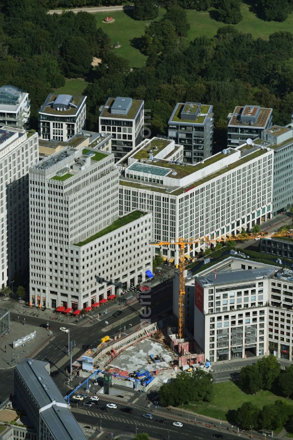 Aerial photograph Berlin - Building site office building Leipziger Platz corner Ebertstrasse in the district Mitte in Berlin, Germany