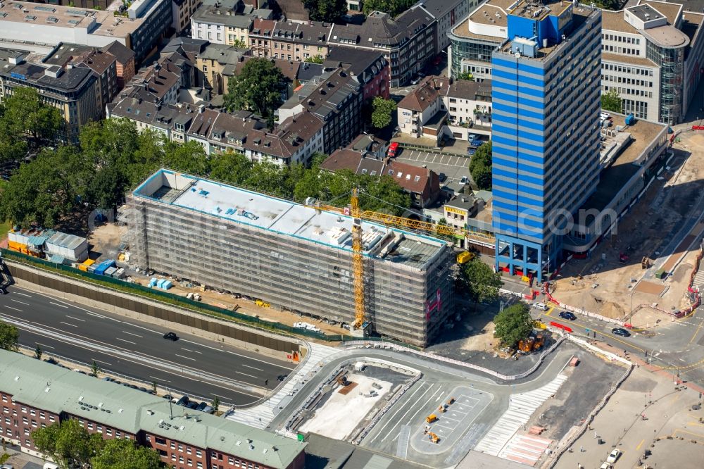 Duisburg from above - Building site office building Mercator One on Mercatorstrasse in Duisburg in the state North Rhine-Westphalia, Germany