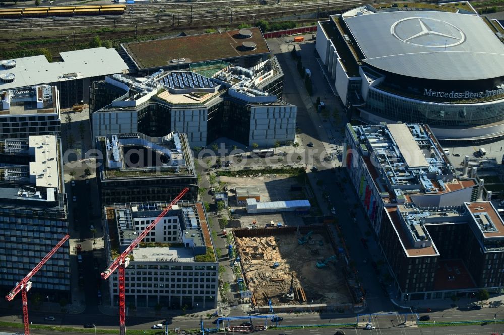 Aerial photograph Berlin - Building site office building Muehlenstrasse - Mildred-Harnack-Strasse - Valeska-Gert-Strasse in the district Friedrichshain in Berlin, Germany