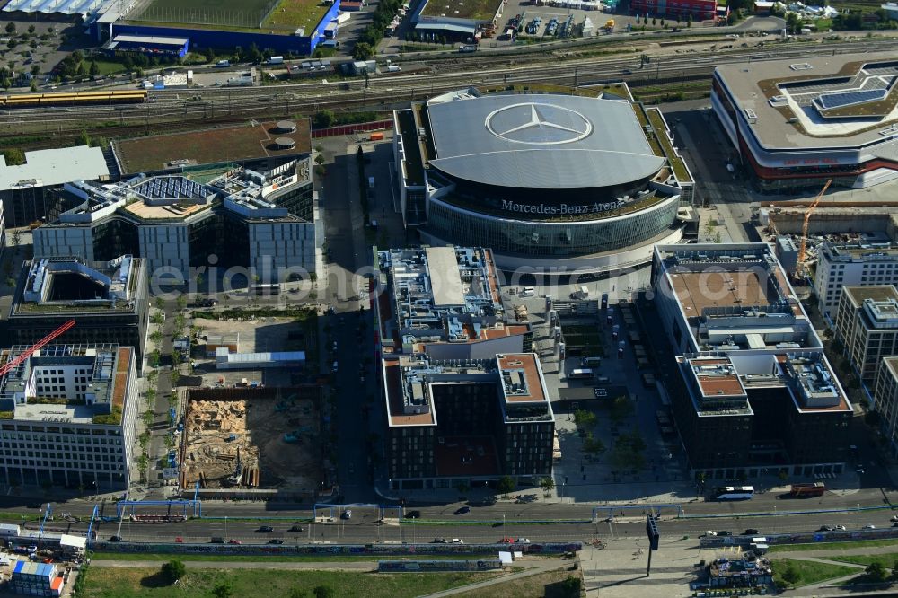 Berlin from above - Building site office building Muehlenstrasse - Mildred-Harnack-Strasse - Valeska-Gert-Strasse in the district Friedrichshain in Berlin, Germany