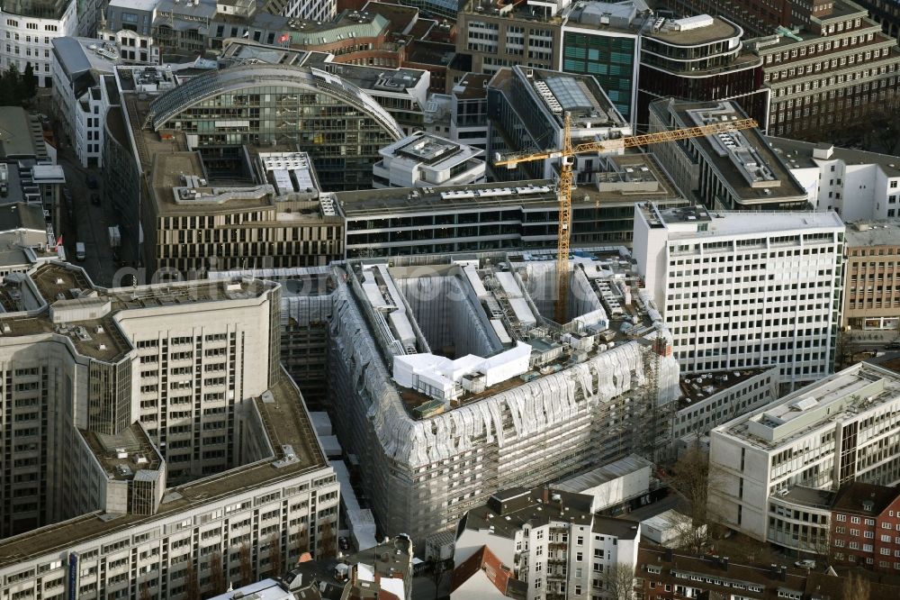 Hamburg from the bird's eye view: Building site office building of MOMENI ASQ GmbH on Axel-Springer-Platz in Hamburg, Germany