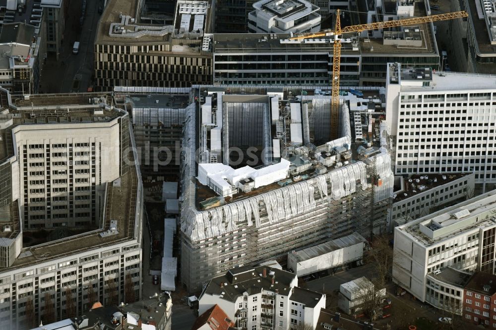 Hamburg from the bird's eye view: Building site office building of MOMENI ASQ GmbH on Axel-Springer-Platz in Hamburg, Germany