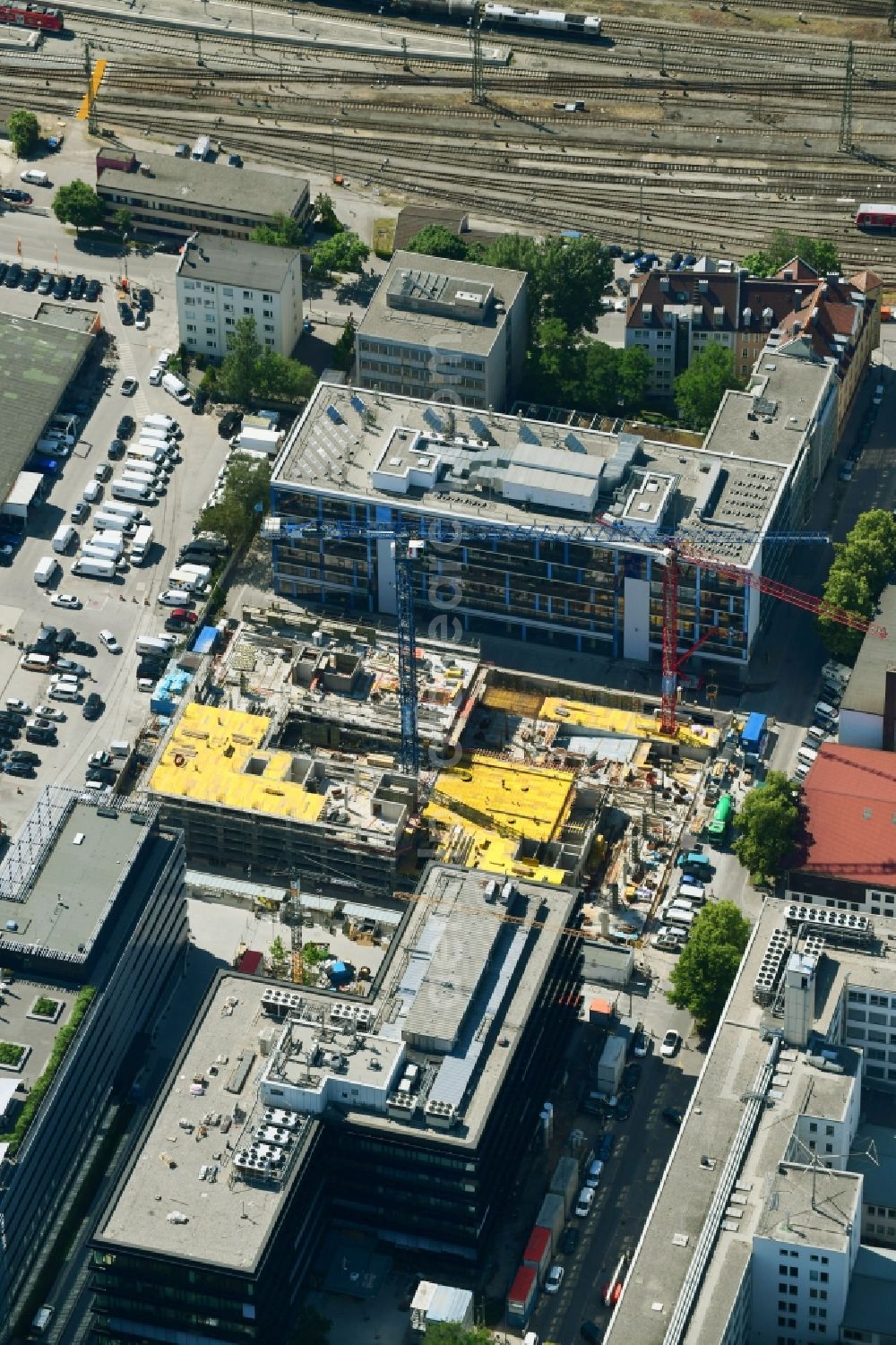 Aerial photograph München - Building site office building of OPTIMA-AEGIDIUS-FIRMENGRUPPE on Muehldorfstrasse in the district Berg am Laim in Munich in the state Bavaria, Germany