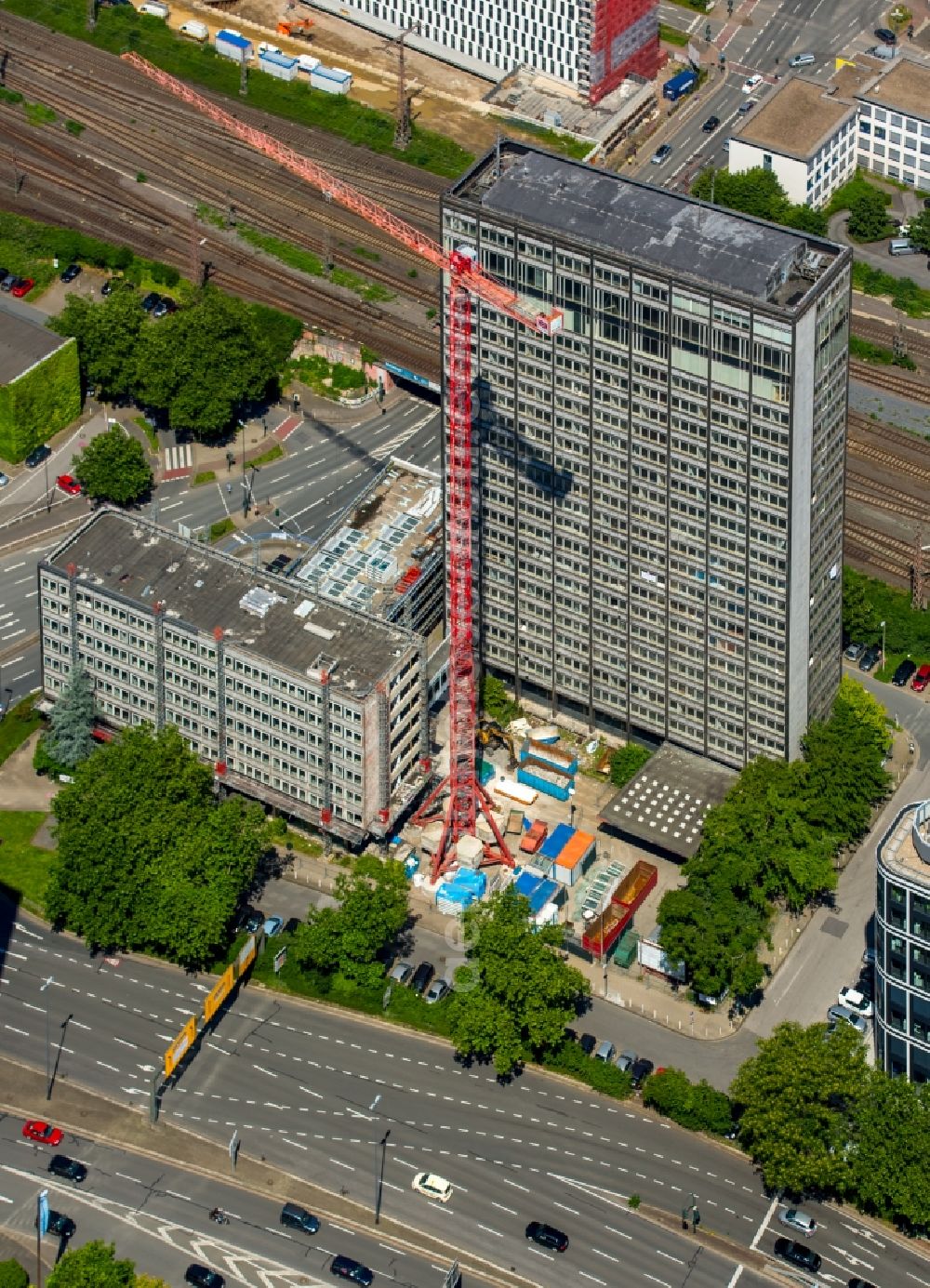 Aerial photograph Essen - Building site office building der ThyssenKrupp Aerospace Germany GmbH in Essen in the state North Rhine-Westphalia