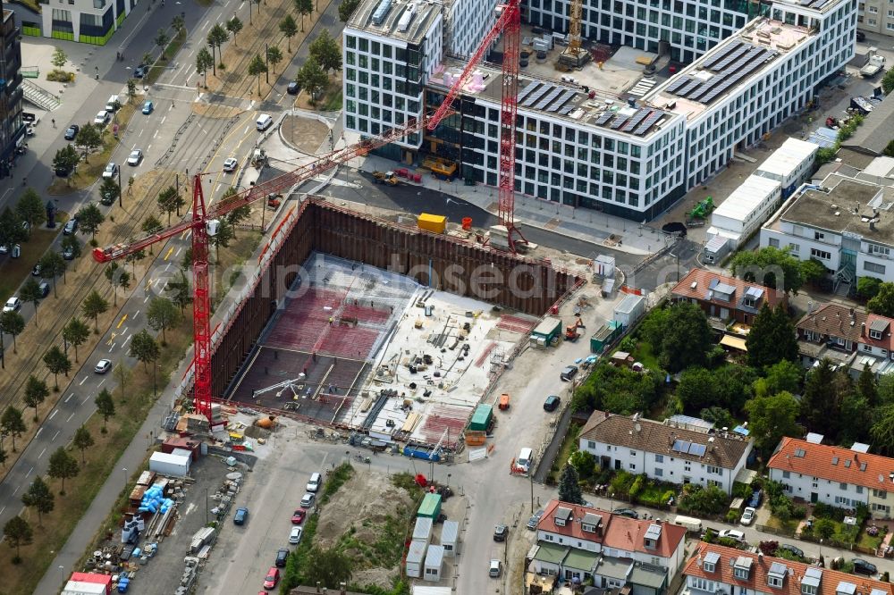 Aerial image Karlsruhe - Building site office building of the WBV weisenburger bau + verwaltung gmbh on Ludwig-Erhard-Allee in Karlsruhe in the state Baden-Wurttemberg, Germany