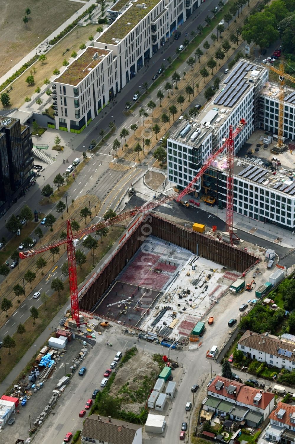 Aerial photograph Karlsruhe - Building site office building of the WBV weisenburger bau + verwaltung gmbh on Ludwig-Erhard-Allee in Karlsruhe in the state Baden-Wurttemberg, Germany