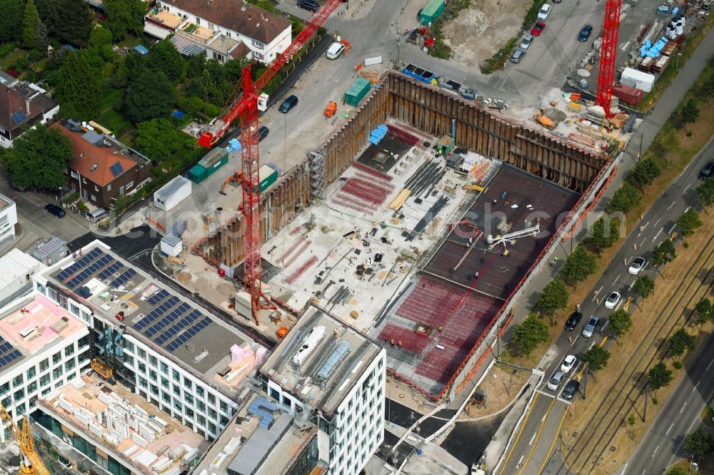 Karlsruhe from above - Building site office building of the WBV weisenburger bau + verwaltung gmbh on Ludwig-Erhard-Allee in Karlsruhe in the state Baden-Wurttemberg, Germany