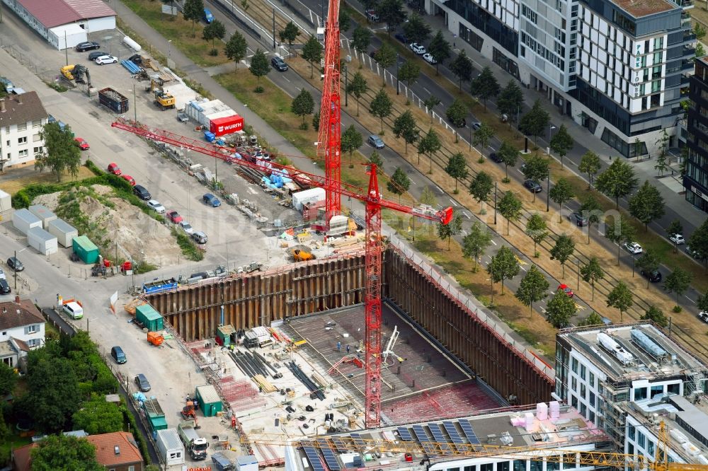 Aerial photograph Karlsruhe - Building site office building on WBV weisenburger bau + verwaltung gmbh on Ludwig-Erhard-Allee in Karlsruhe in the state Baden-Wurttemberg, Germany