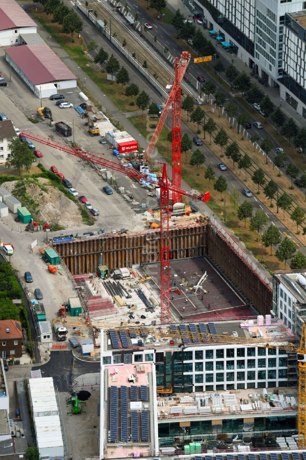 Karlsruhe from above - Building site office building on WBV weisenburger bau + verwaltung gmbh on Ludwig-Erhard-Allee in Karlsruhe in the state Baden-Wurttemberg, Germany