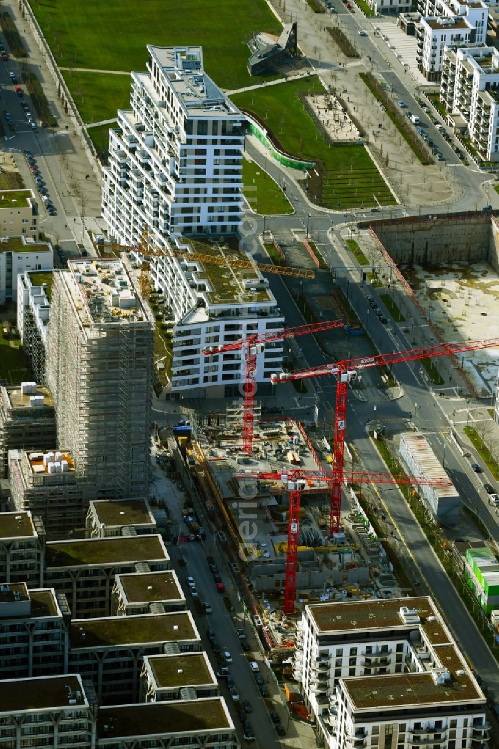 Frankfurt am Main from the bird's eye view: Building site office building ZEBRA on Hattersheimer Strasse corner Europa-Allee in the district Gallus in Frankfurt in the state Hesse, Germany