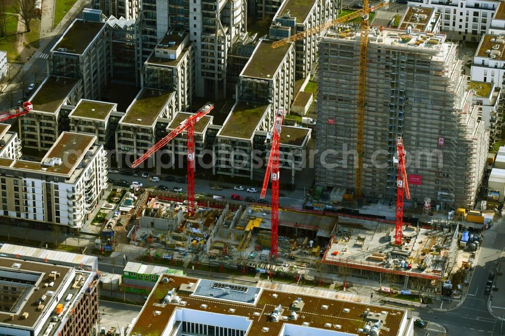 Frankfurt am Main from above - Building site office building ZEBRA on Hattersheimer Strasse corner Europa-Allee in the district Gallus in Frankfurt in the state Hesse, Germany