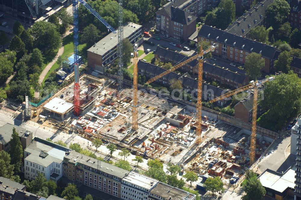 Aerial photograph Hamburg - Blick auf eine Baustelle eines Büro- und Geschäftsgebäude in Sankt Georg, Anschrift: Steindamm 90-106. Ansprechpartner: CORPUS SIREO, Asset Management GmbH, An der Welle 3, 60322 Frankfurt am Main, Tel. +49(0)69 48005 0, Fax +49(0)69 48005 102, Email: frankfurt@corpussireo.com