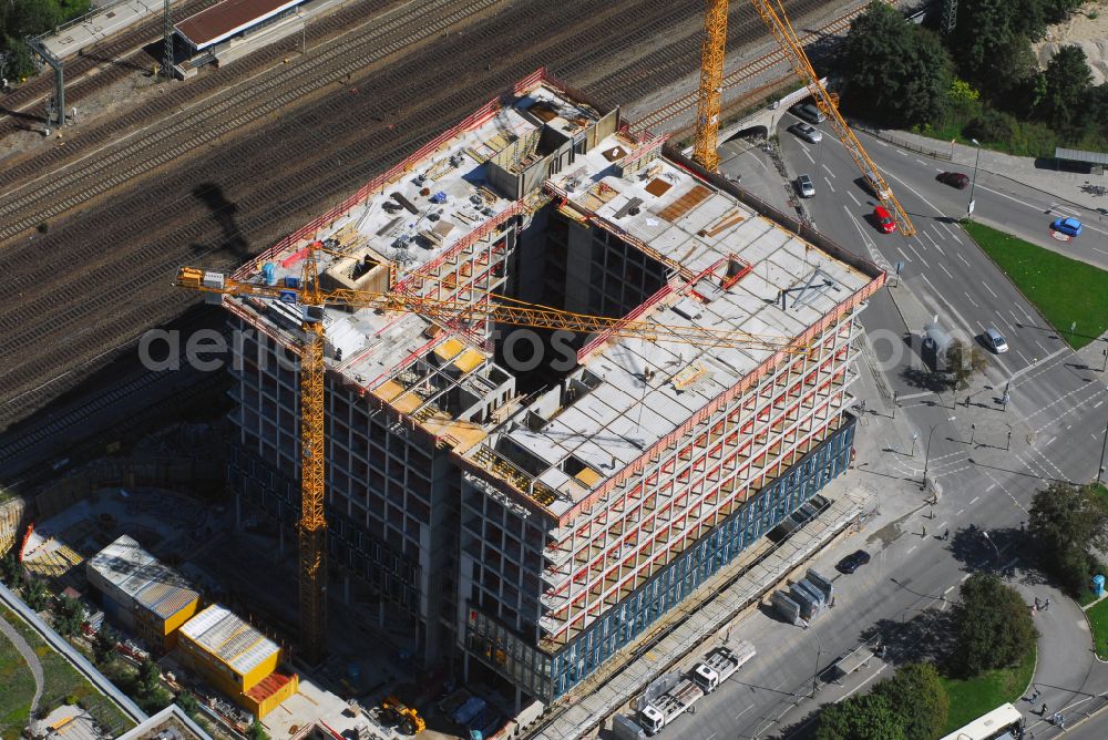 München from the bird's eye view: Construction site of Laimer Wuerfel Building in Munich in the state Bavaria, Germany