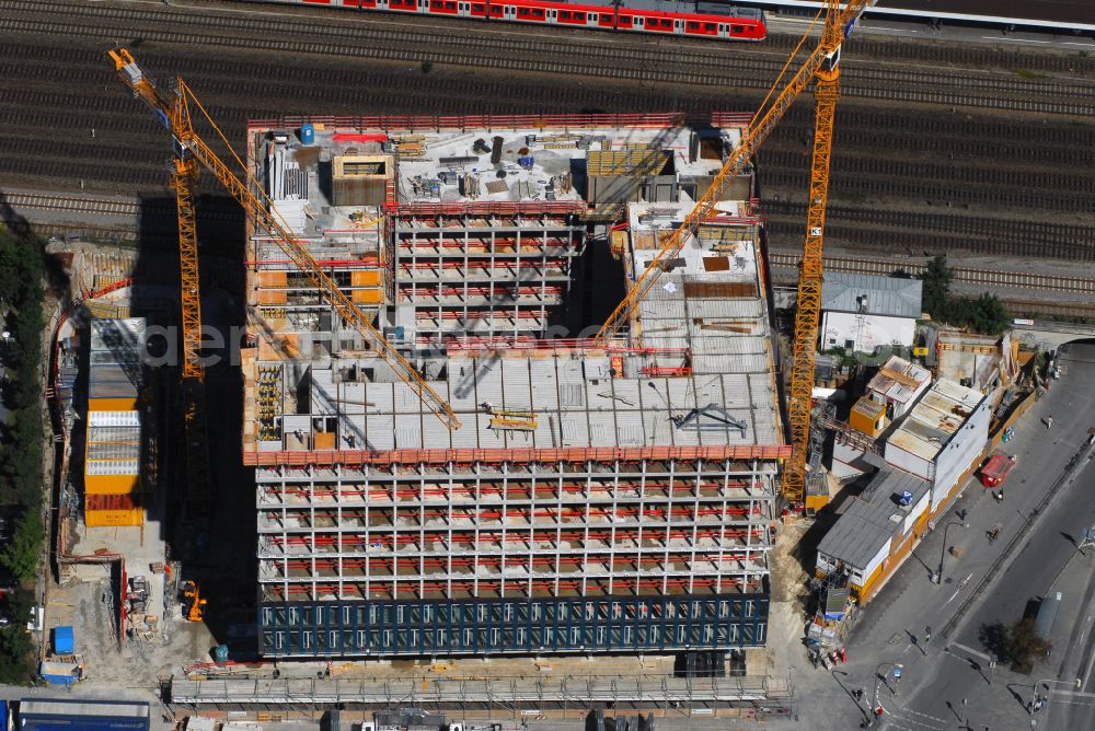 München from above - Construction site of Laimer Wuerfel Building in Munich in the state Bavaria, Germany