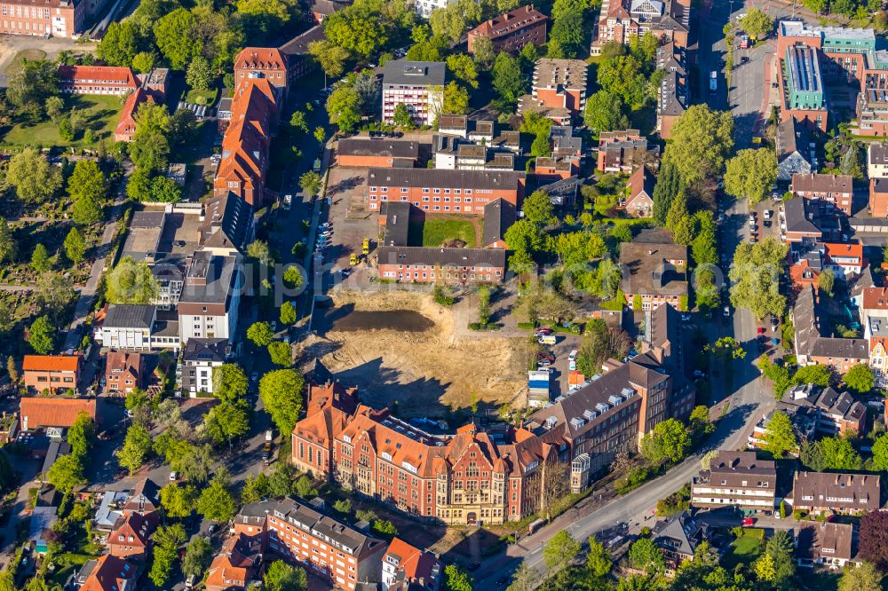 Aerial image Münster - Construction site of the Muenster University of Applied Sciences for the new Hueffer Campus on Robert-Koch-Strasse in Muenster in the state of North Rhine-Westphalia, Germany