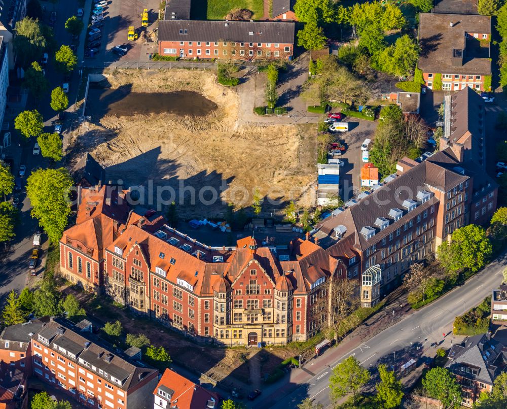 Aerial photograph Münster - Construction site of the Muenster University of Applied Sciences for the new Hueffer Campus on Robert-Koch-Strasse in Muenster in the state of North Rhine-Westphalia, Germany