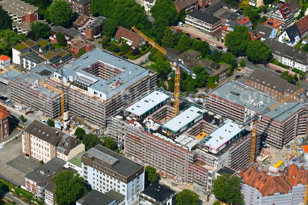 Münster from the bird's eye view: Construction site of the Muenster University of Applied Sciences for the new Hueffer Campus on Robert-Koch-Strasse in Muenster in the state of North Rhine-Westphalia, Germany