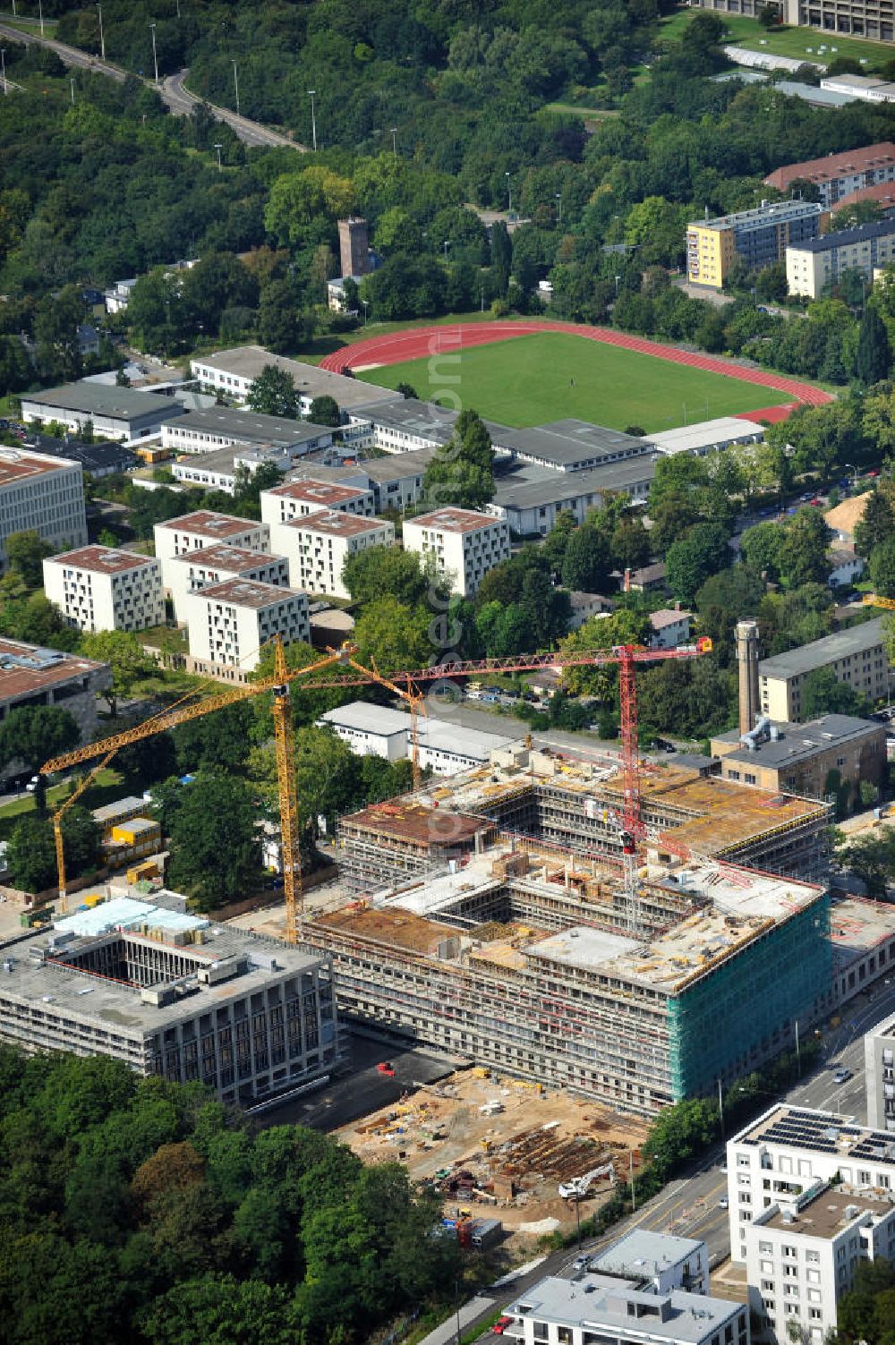 Aerial image Frankfurt am Main OT Westend - Construction site at the Westend campus at the Goethe University Frankfurt at the Main in Hesse