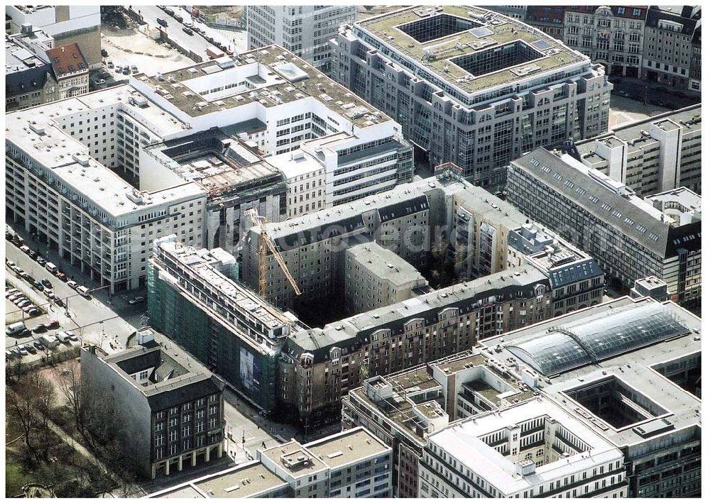 Berlin- Mitte from the bird's eye view: Baustelle Charlottenstraße 68-71 der BEOS Projektentwicklung GmbH. 11.03.02