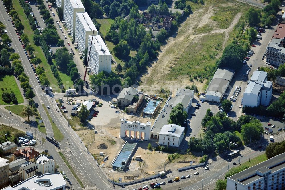 Aerial photograph Leipzig - View over construction area of City-Tunnel at train station Bayerischer Bahnhof near historic city of Leipzig