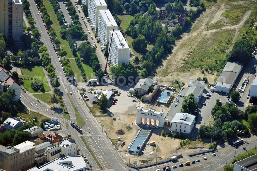 Leipzig from above - View over construction area of City-Tunnel at train station Bayerischer Bahnhof near historic city of Leipzig