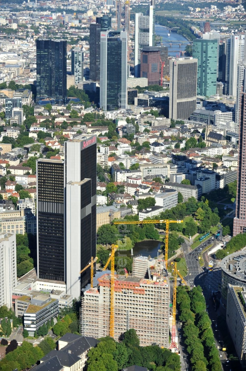 Frankfurt am Main from the bird's eye view: View of construction site of dekaBank concern in Frankfurt am Main in Hesse