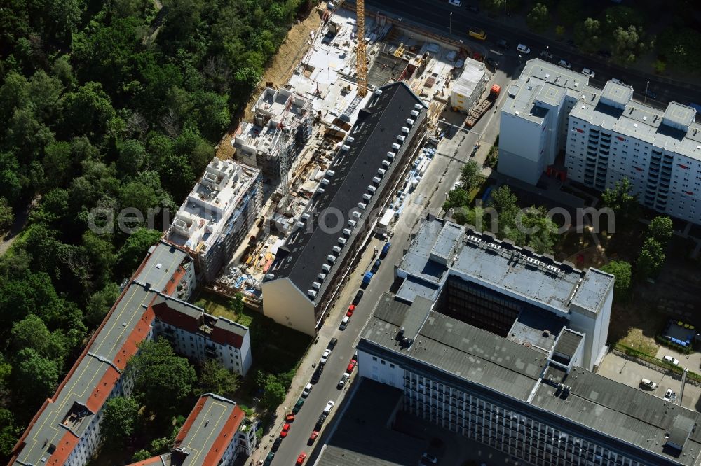 Berlin from above - Construction site to build a new multi-family residential complex Carree Alte Postan on Dottistrasse - Ruschetrasse in the district Lichtenberg in Berlin, Germany